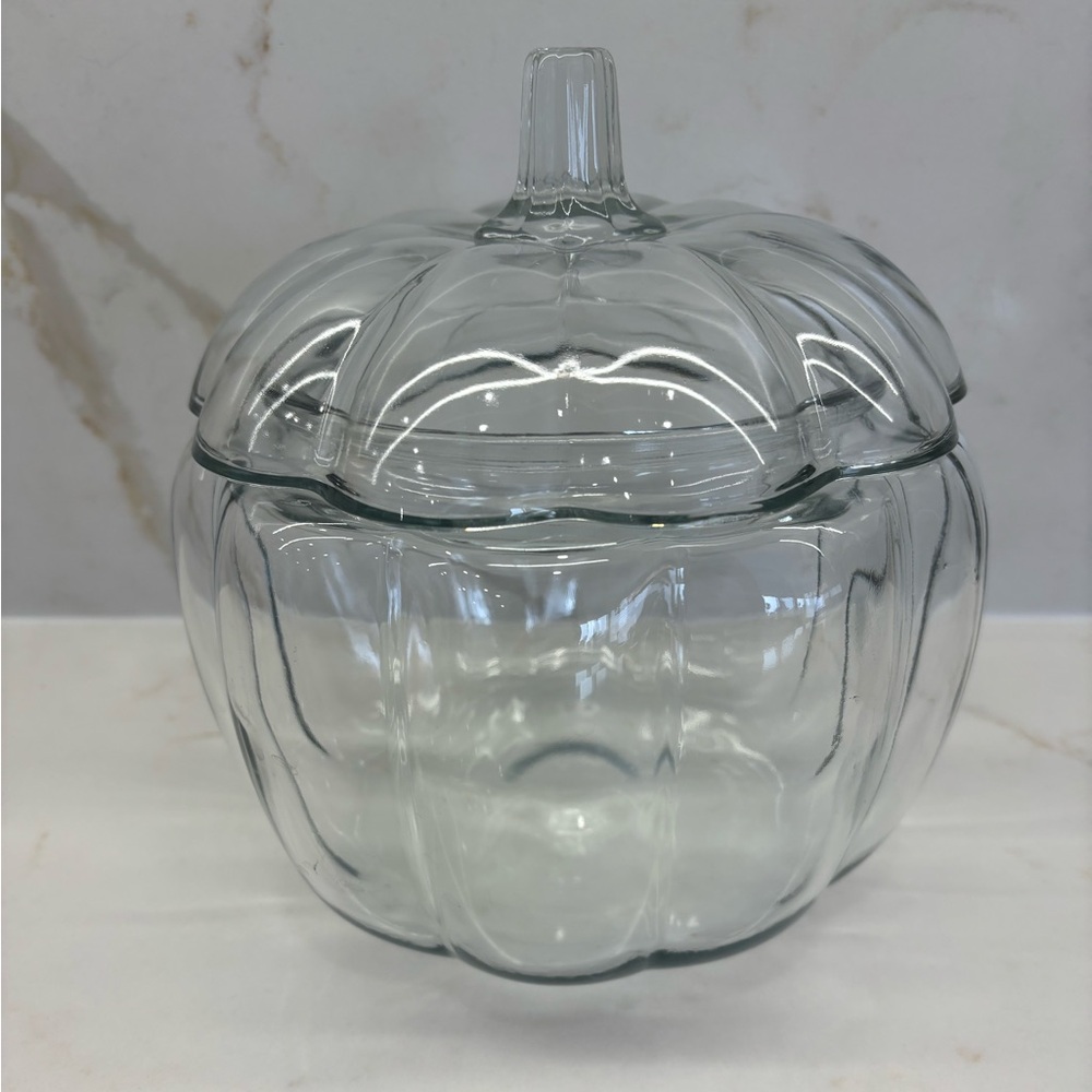 Large Anchor Hocking Glass 2 Liter Pumpkin Candy Jar Clear Glass